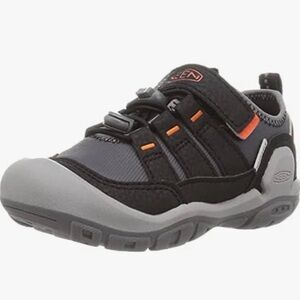 Brand new in box Keen Kids Black and Gray Sneaker with Orange Accents